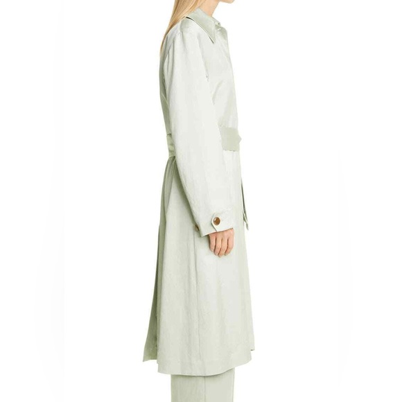 NWT $695 Vince Womens Coat S Small Celery Green Linen Blend Belted Coat - Picture 7 of 10